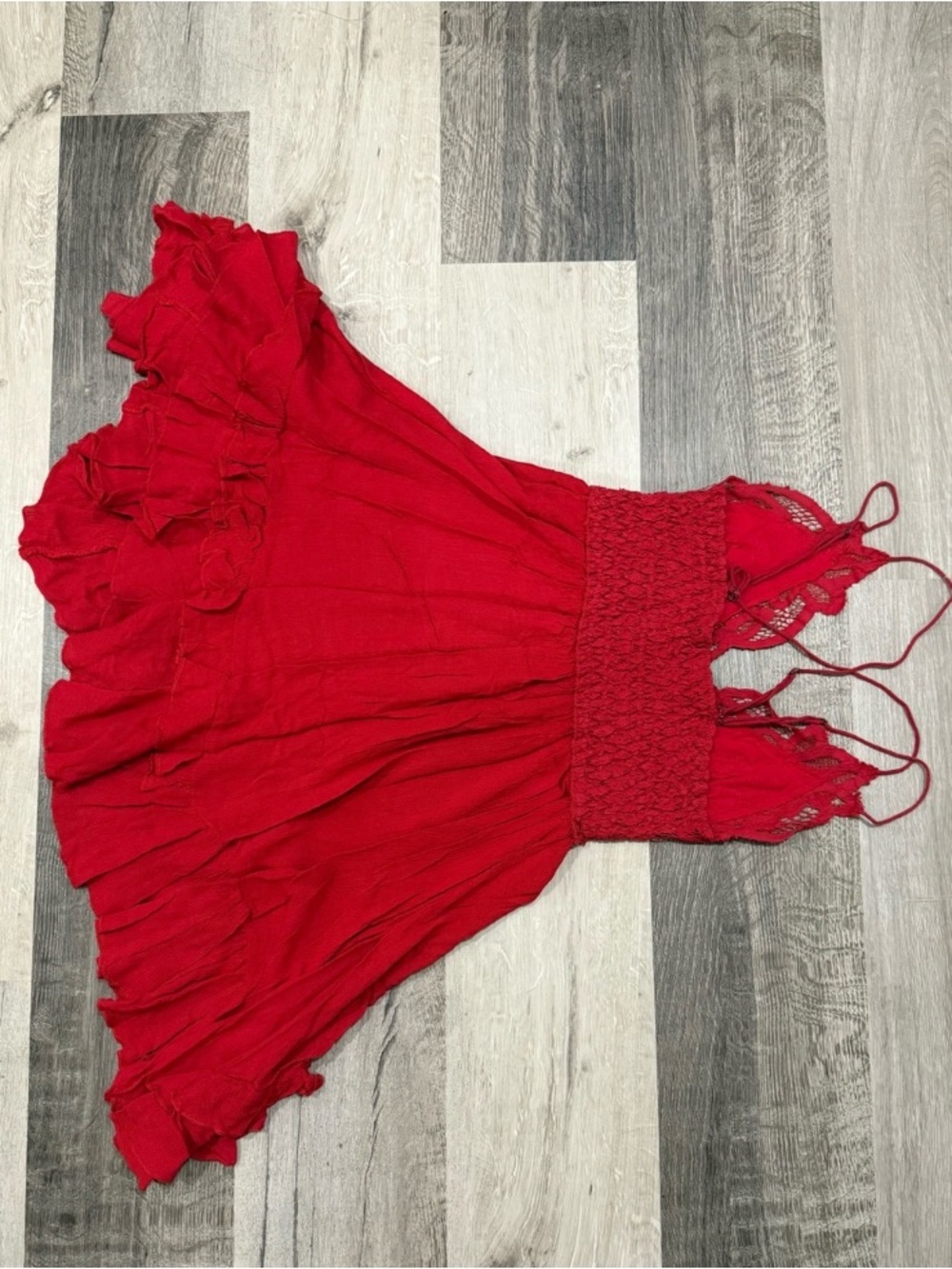 aerie Red Smocked Ruffle Cami